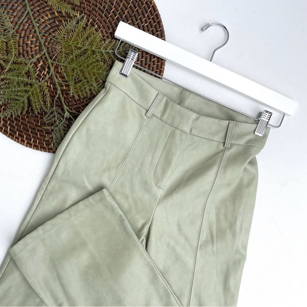 7 For All Mankind Sage Green Faux Leather Wide Leg Pants Large